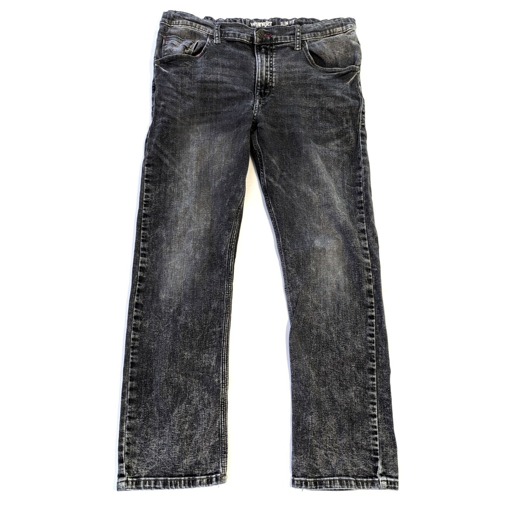 Wrangler Boys 16 Husky Slim Fit Jeans Faded Black Acid Wash Adjustable Waist